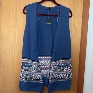 American Living Blue and Purple Patterned long Cardigan Vest